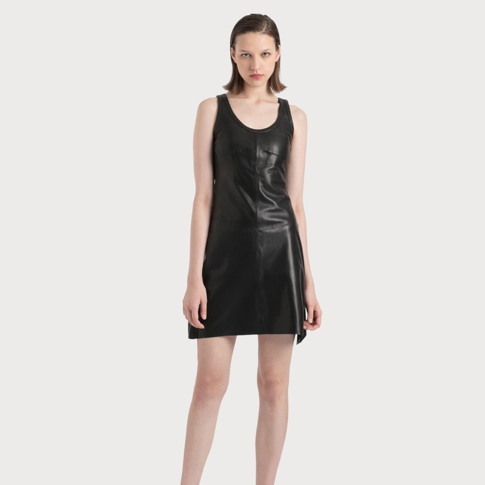 Hulmet Lang STAIN-PROOF LEATHER TANK BLACK DRESS SZ 6